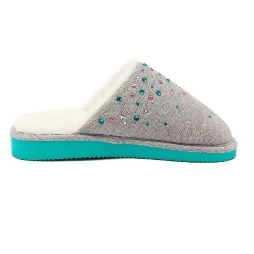 Justice Girls Graphic Slip On Sparkling Scuff Slippers Shoes Size 4/5